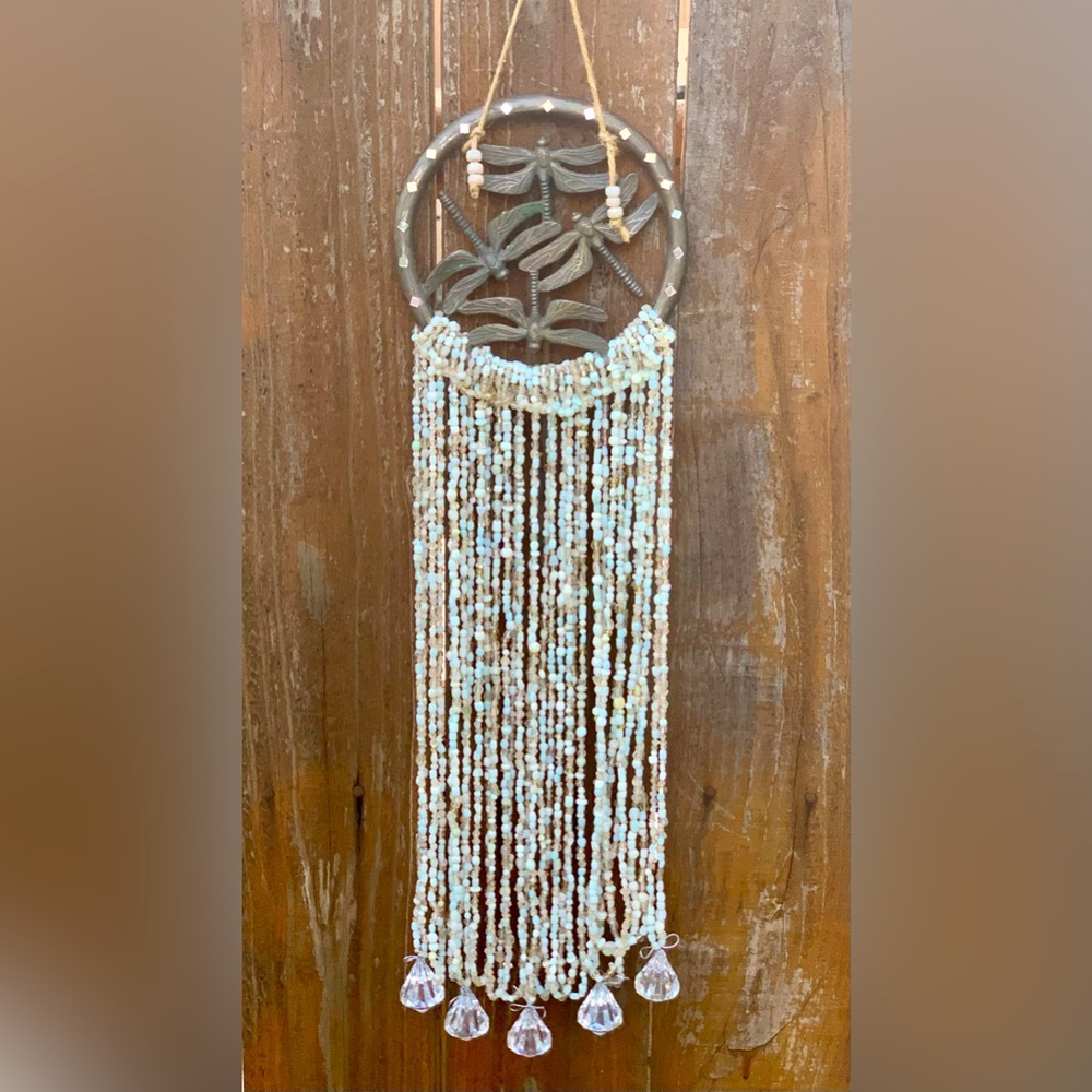 Garden Dragonfly Beaded Sun Catcher Mobile Handmade From Recycled Materials